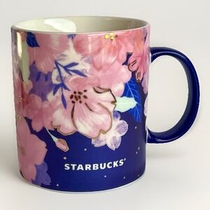 Rare Starbucks Sakura Bone China Mug Cherry Blossoms on Night Blue w Gilt 16oz